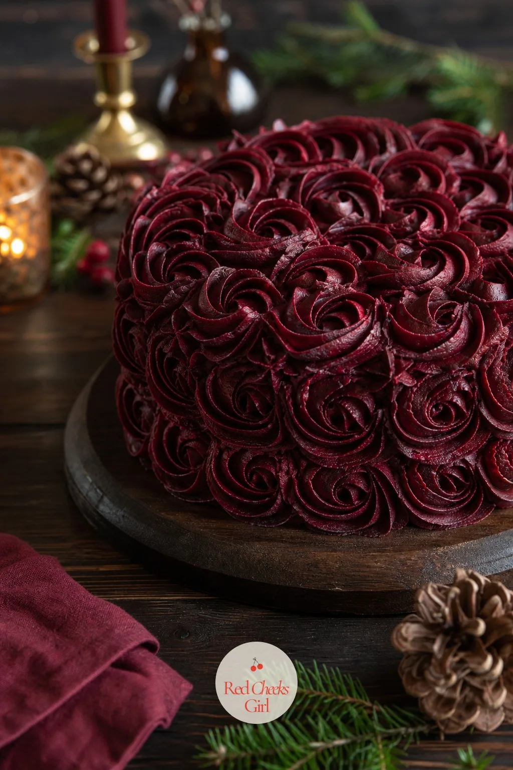 Burgundy Vintage Cake — Burgundy does the same job as red without the brightness, better suited to an evening table lit by candles than a daytime one lit by a
