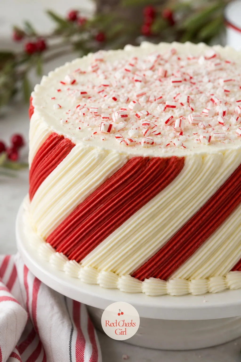 Candy Cane Vintage Cake — Peppermint belongs on a Christmas table whether or not anyone asked for it, and a candy cane cake gets the smell into the room before