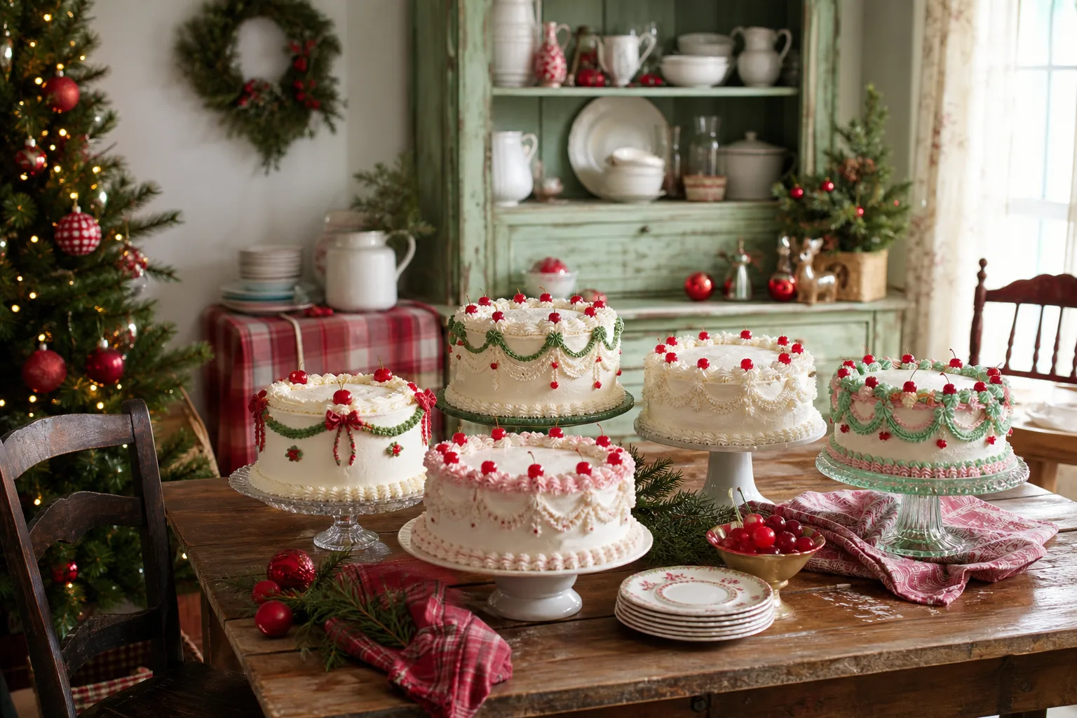15 Vintage Christmas Cakes With Frilly Piping, Cherries and Retro Bows