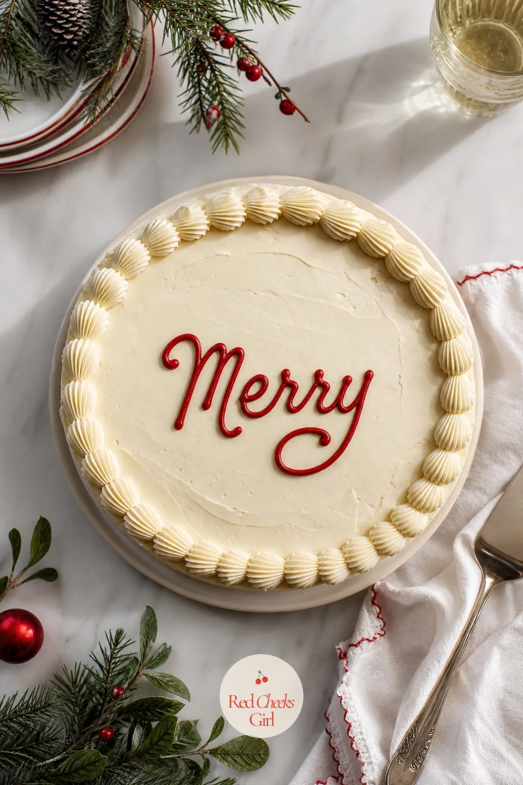 Merry Lettering Vintage Cake — Sometimes the cake needs to say the thing out loud, and a looped, old-fashioned script does it better than any topper bought