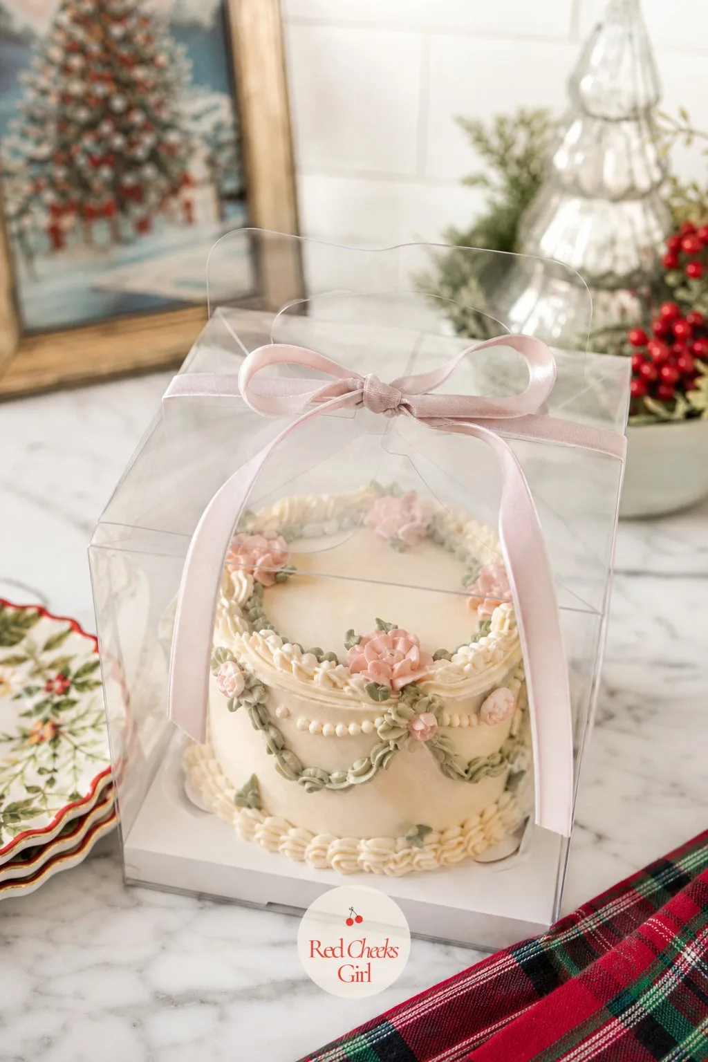 Vintage Bento Cake — A full sized cake is a commitment, a bento cake is an evening project: one small round layer, piped generously, boxed up like a tiny gift.