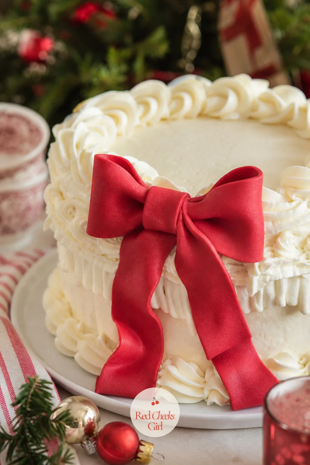Vintage Cake With Red Bows — A bow on a cake is a small joke, the same gesture as a bow on a gift box, and it tells everyone at the table this cake is a