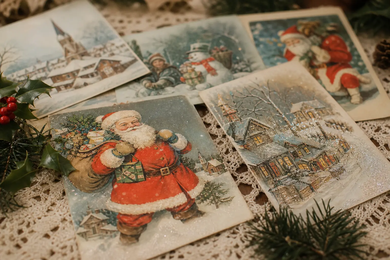 Vintage Christmas Cards: 15 Printable Designs With 1950s Santas, Glitter-Dusted Villages and Old-Postcard Charm