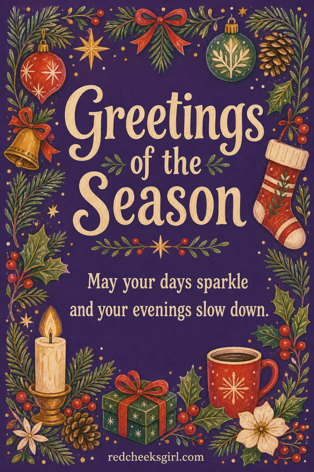 The Greetings of the Season Card printable sheet — For the card that goes somewhere it will actually be kept: a frame, a mantle, a stack tied with ribbon come
