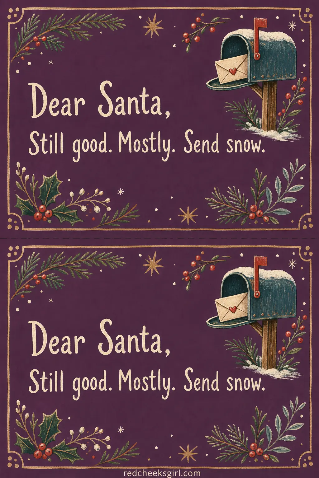 The Grown-Up Letter to Santa printable sheet — For the friend with a dry sense of humor who still half means it every December. Vintage christmas cards
