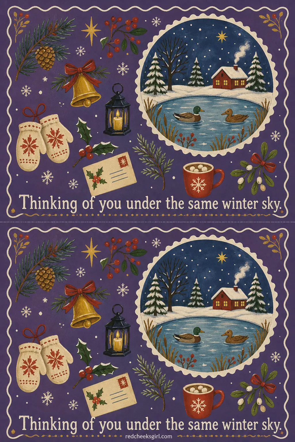 The Postcard From the Skating Pond printable sheet — For the family further away than you would like, the ones a phone call never quite covers. Vintage