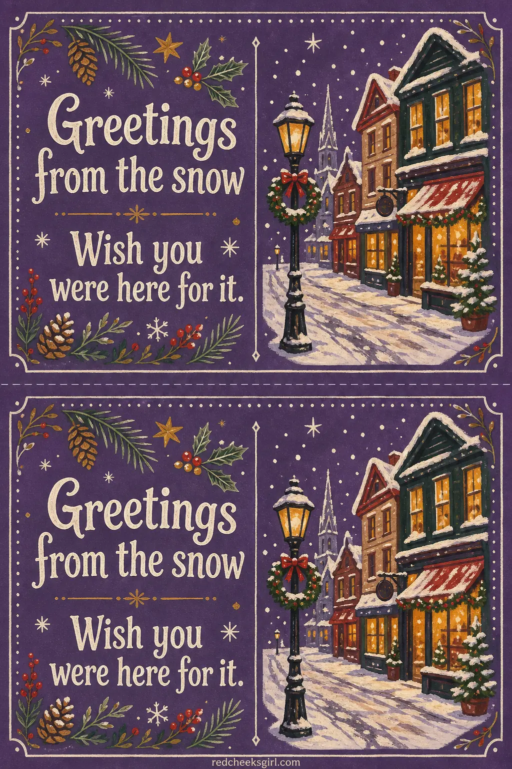 The Postcard From a Snowy Street printable sheet — For the friends you would rather send a quick note to than a full letter. Vintage christmas cards