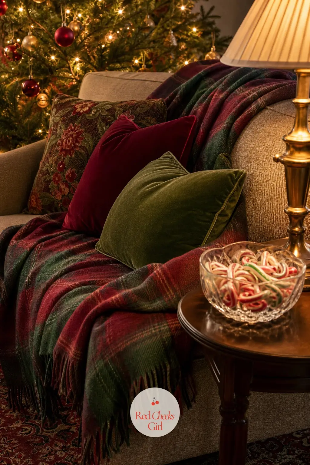 The Living Room, Plaid Wool and a Bowl of Ribbon Candy — The room around the tree needs one good throw, one dish of something sweet, and nothing fighting for
