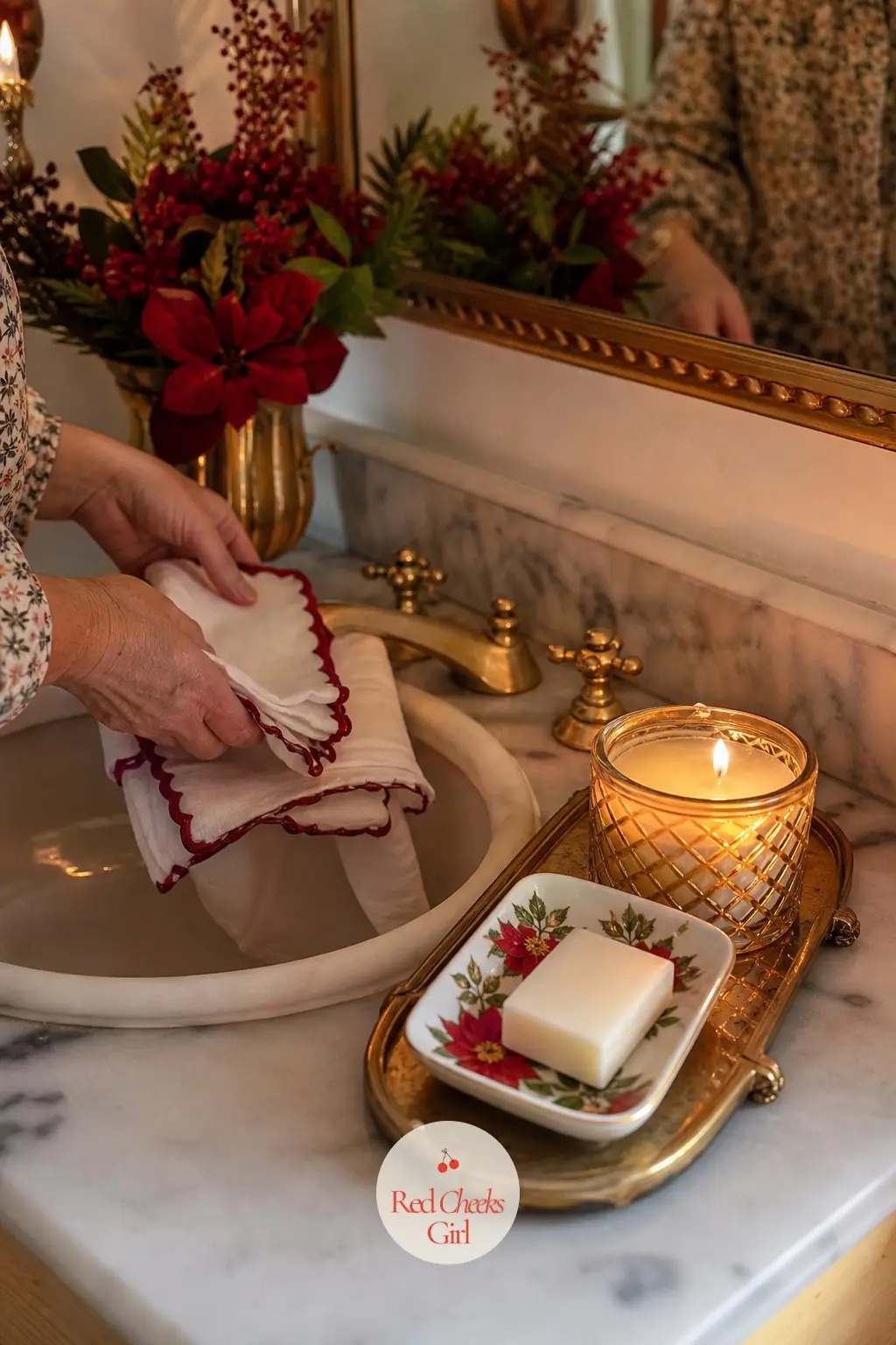 The Powder Room, One Candle and Guest Towels — Small rooms get the smallest, most finished treatment. Vintage christmas decor ideas