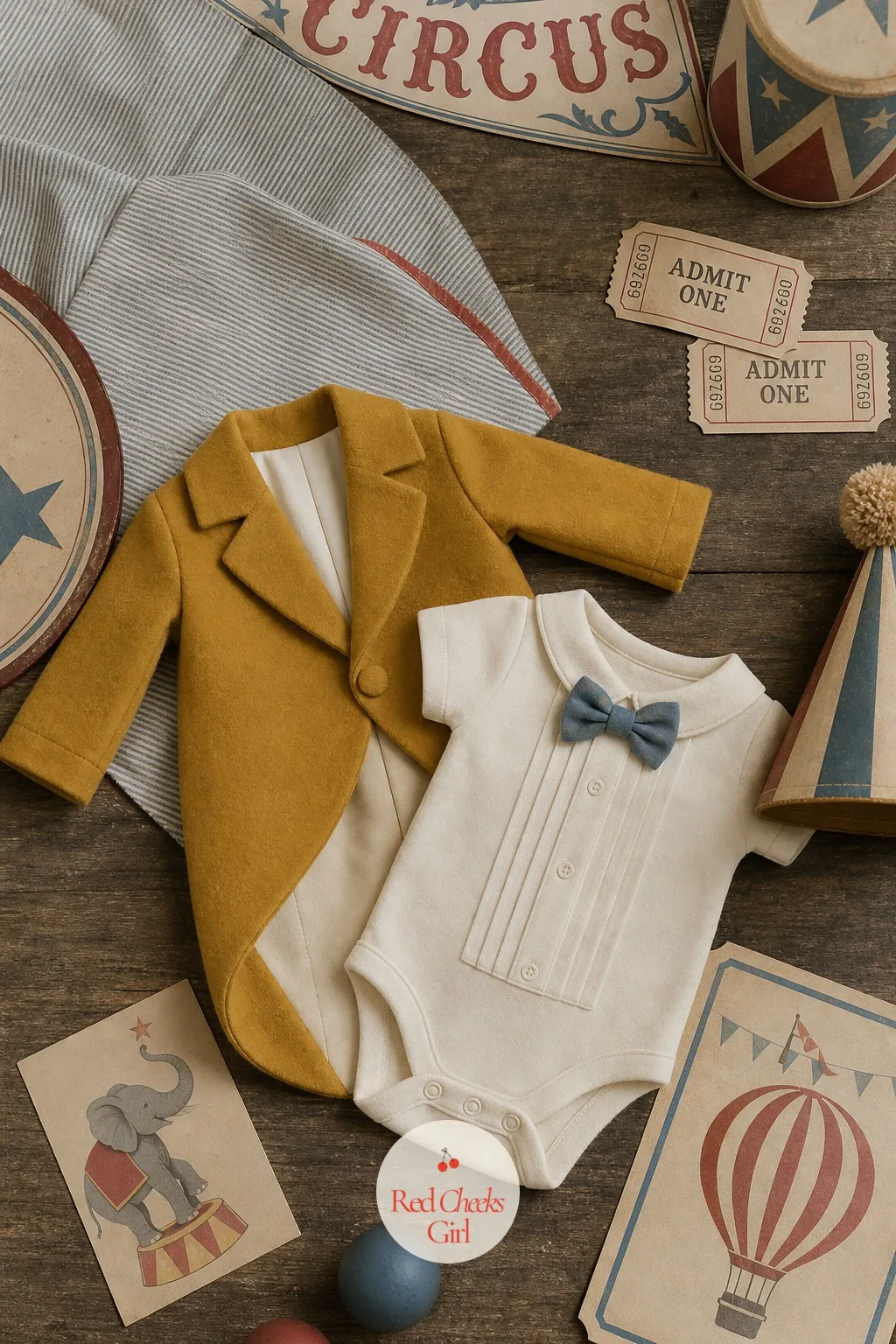 Mustard Tailcoat and Cream Bodysuit — A full costume with a hat and boots looks sweet for about four minutes before a baby pulls it apart, so one soft piece