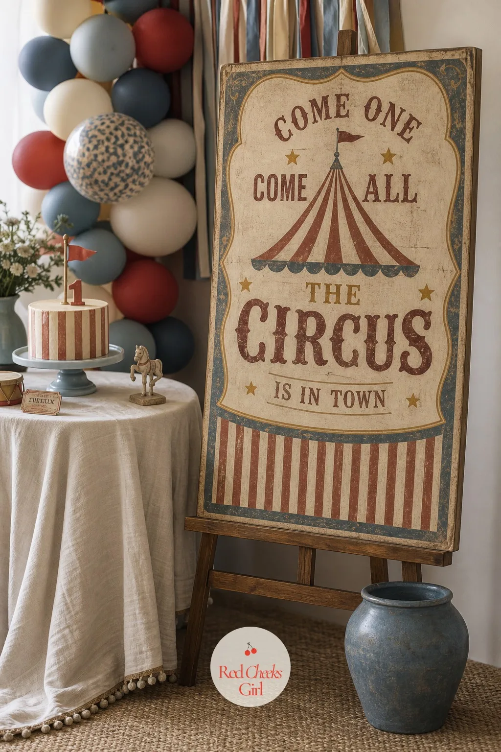 Painted Circus Poster Backdrop Panel — A proper poster look does not need an actual antique, a flat panel painted to resemble one does the job just as well.
