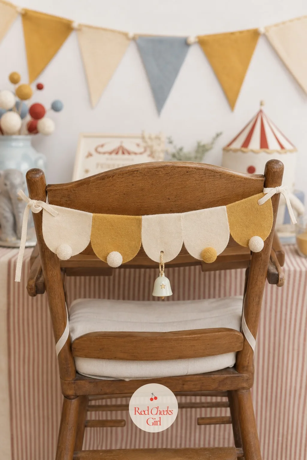 Scalloped Cream and Mustard High Chair Banner — A plain high chair disappears into the background of every photo unless something marks it as the day's main