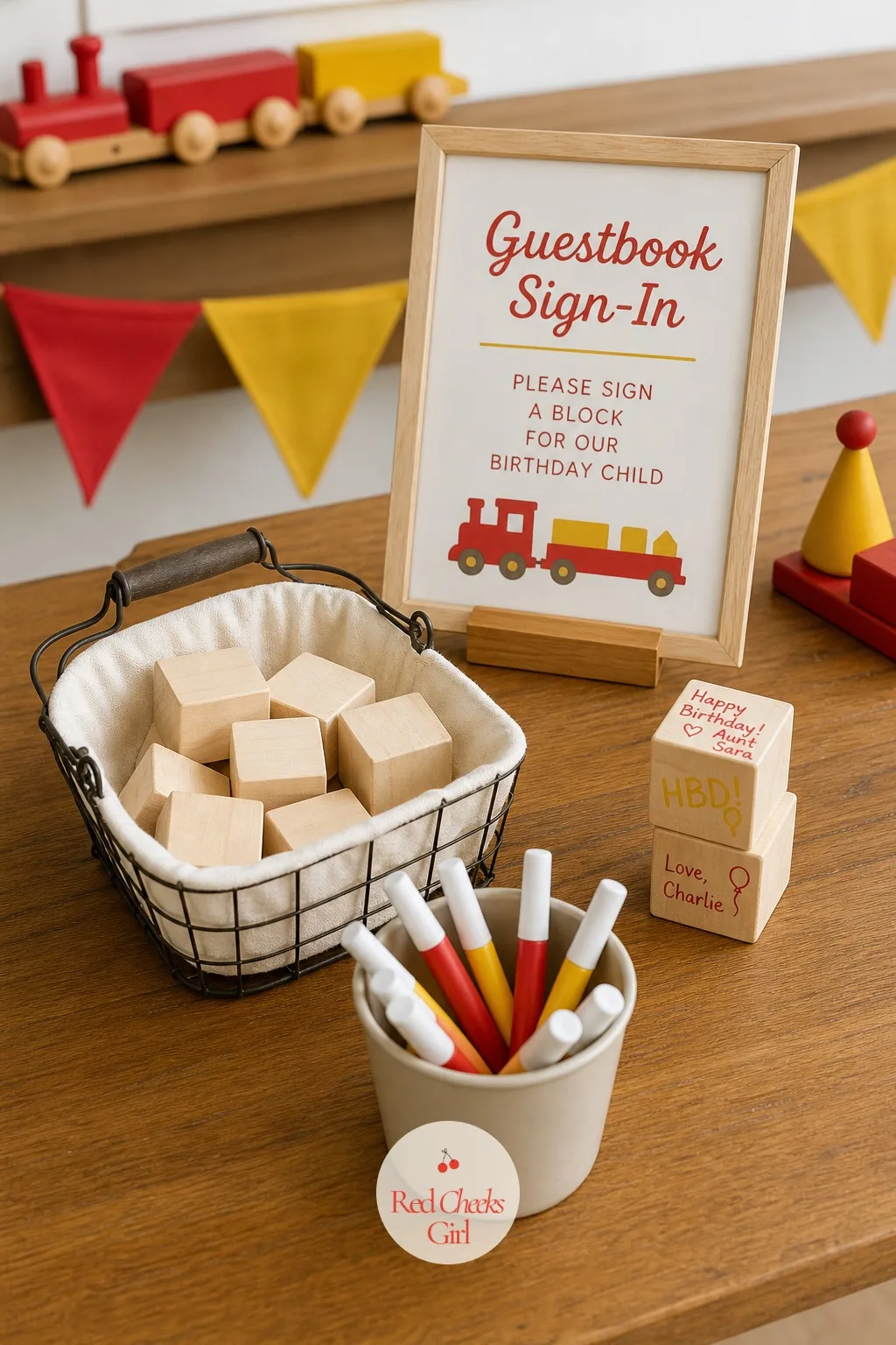 Block Guestbook Sign-In — A paper guestbook gets signed once and then closed in a drawer forever. Vintage toy birthday party