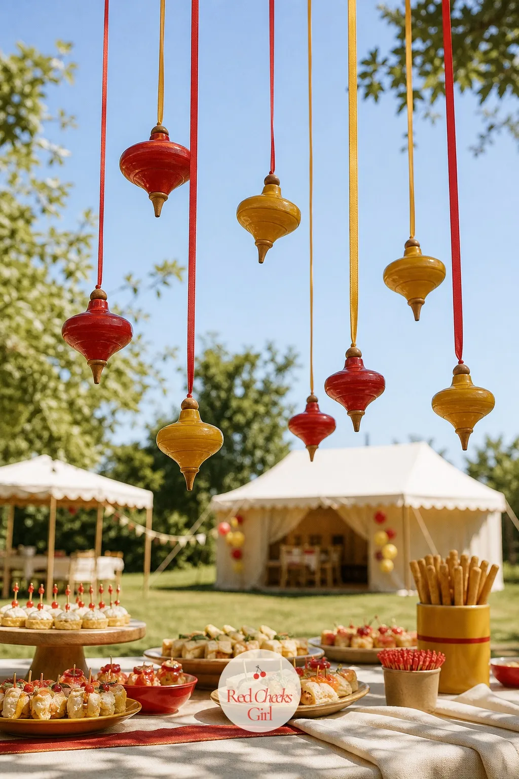 Spinning Top Garland — An empty doorway or the space over the dessert table can feel bare even with a tablecloth in place. Vintage toy birthday party