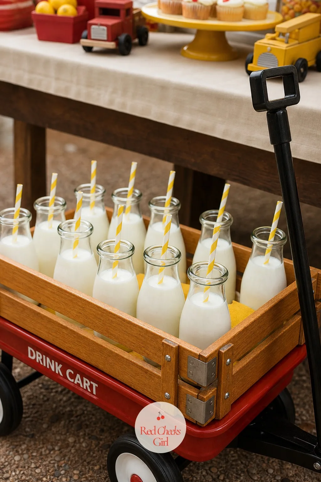 Wooden Wagon Drink Cart — A cooler by the door does the job but never the photograph. Vintage toy birthday party