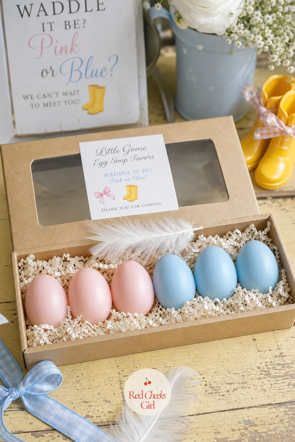 Little Goose Egg Soap Favors — A favor that gets used is worth more than one that looks nice for a week on a shelf. Waddle it be gender reveal