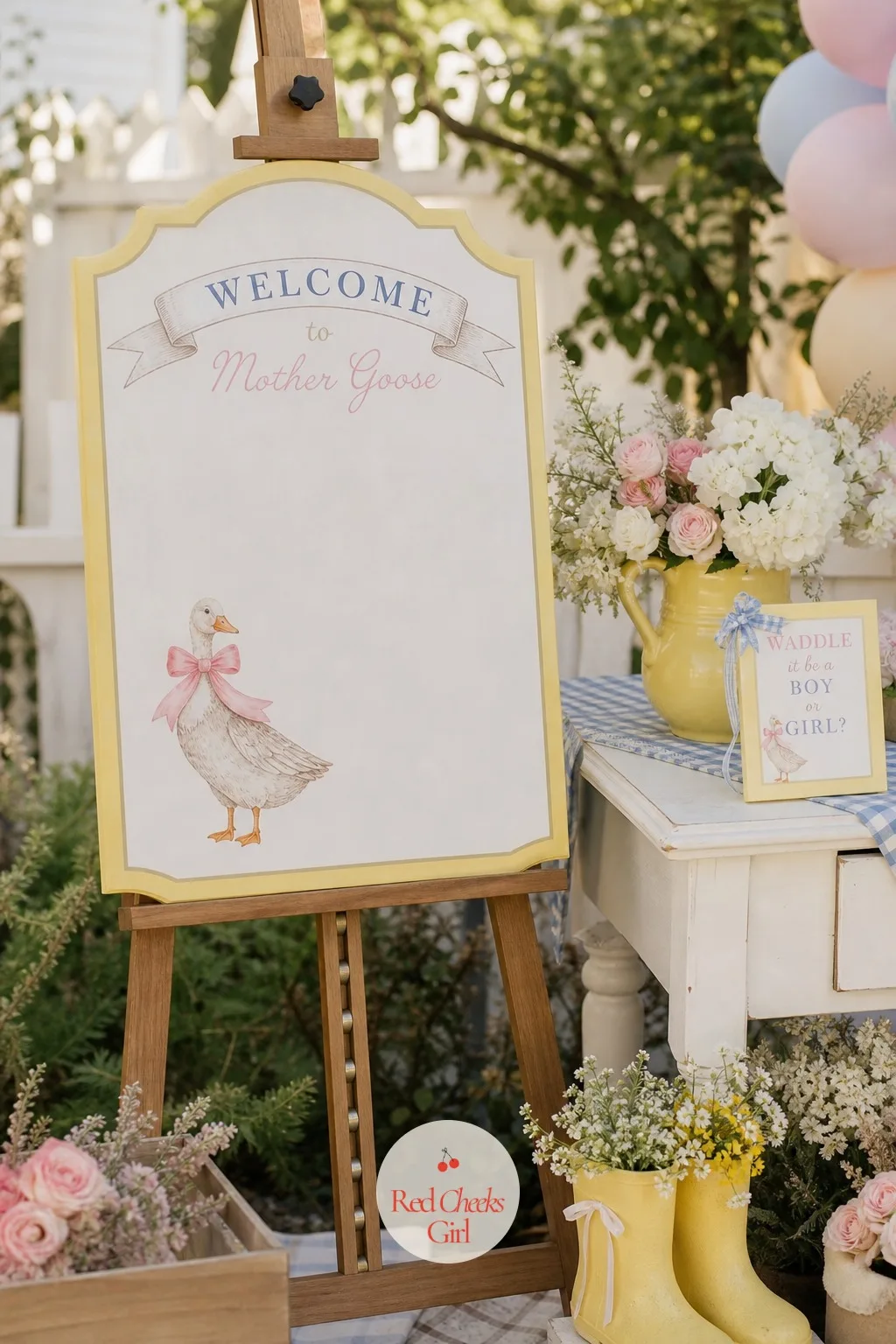 Mother Goose Wording Welcome Sign — A plain printed sign reading Gender Reveal Party says nothing about the afternoon she has actually built. Waddle it be