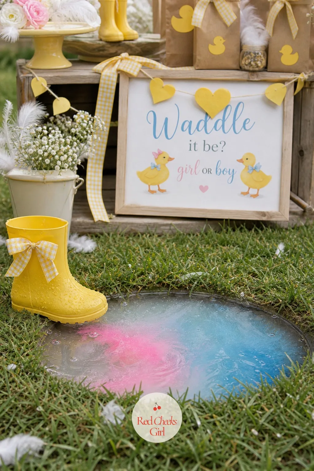 Puddle Splash Reveal — A shallow pool of water sitting on the patio looks like nothing at all, which is exactly the point. Waddle it be gender reveal