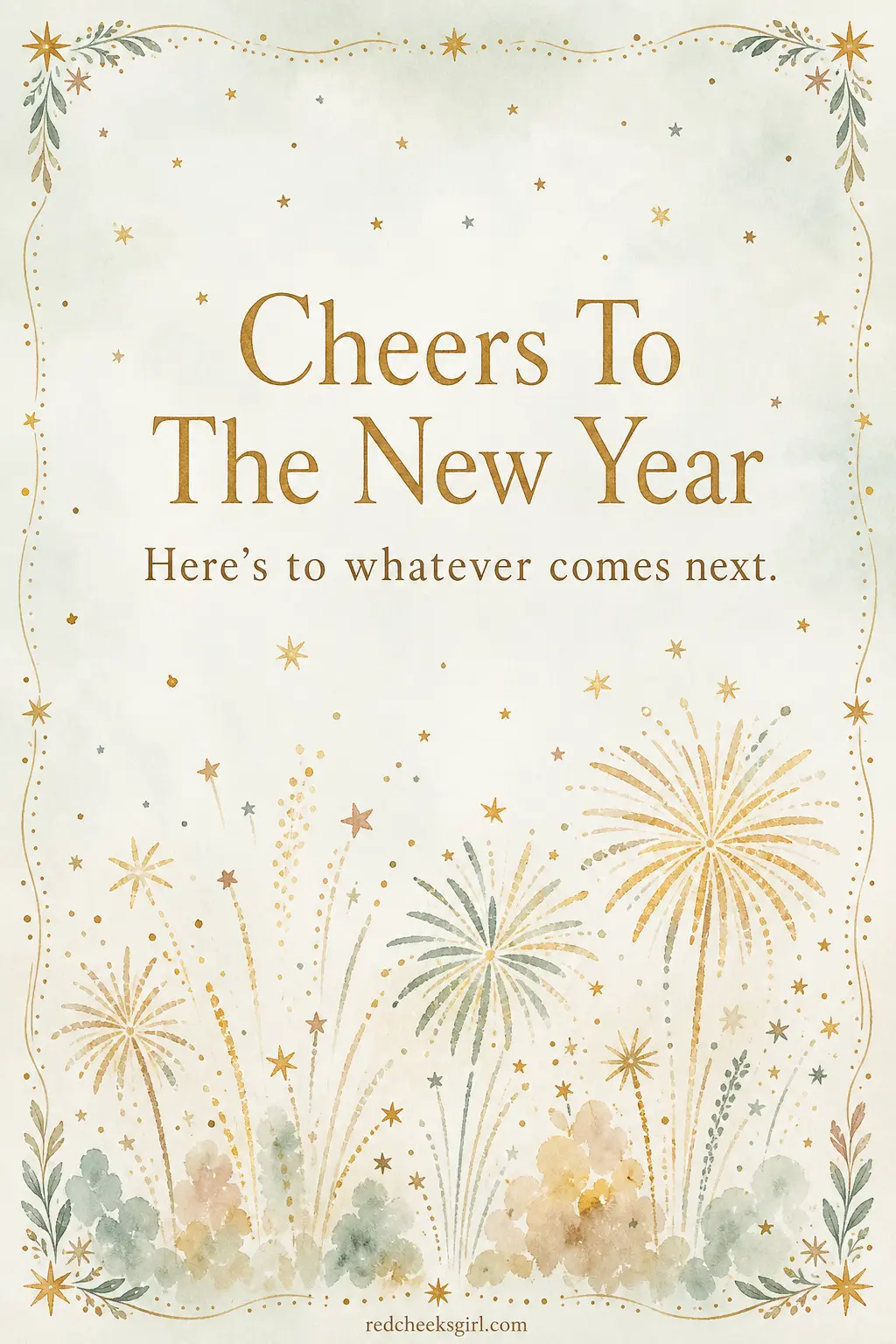 Cheers To The New Year printable sheet — For the card that covers both holidays at once, useful when you are sending late or when the recipient does not