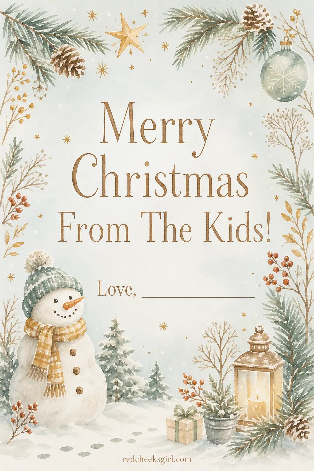 From The Kids printable sheet — For the card that goes out signed by children too young to write their own, or young enough that signing it is half the fun.