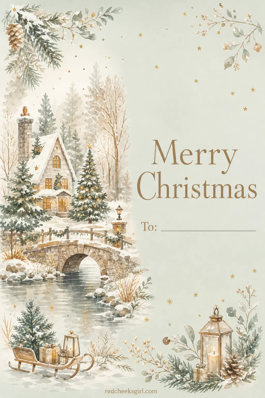 The Mail-It-Flat Postcard printable sheet — For the sender who cannot face folding and gluing forty envelopes. Watercolour christmas cards