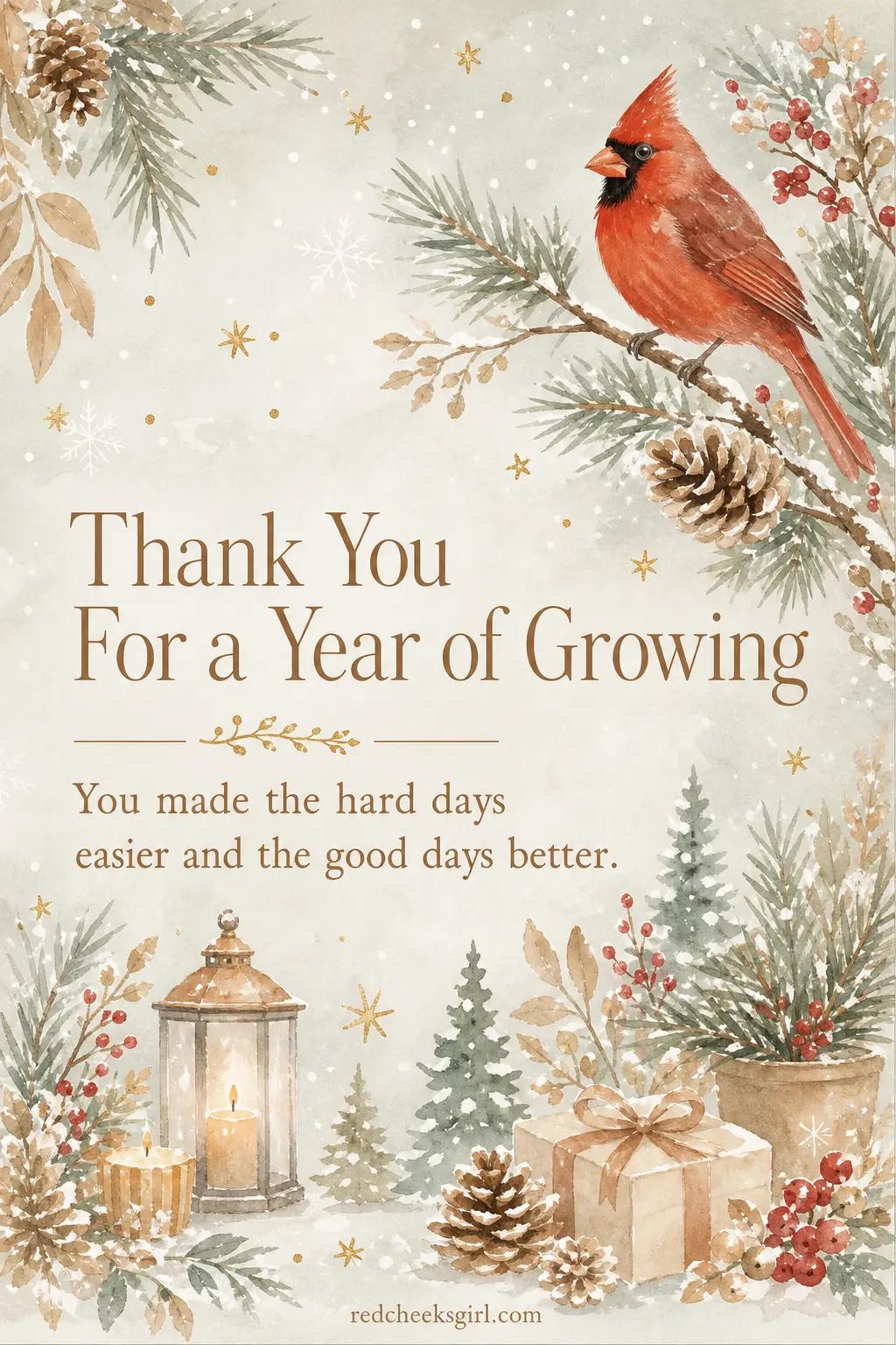 The Teacher's Thank You printable sheet — For the teacher, the coach, the childminder who got your kid through the year. Watercolour christmas cards