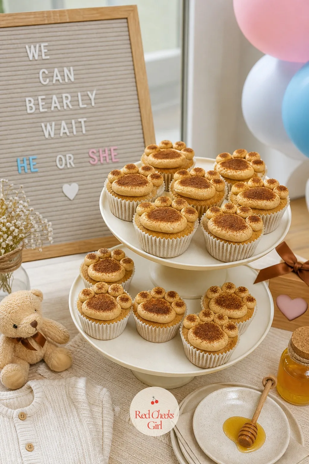 Bear Paw Cupcakes — A plain swirl of frosting on a cupcake does not announce a theme on its own. We can bearly wait gender reveal