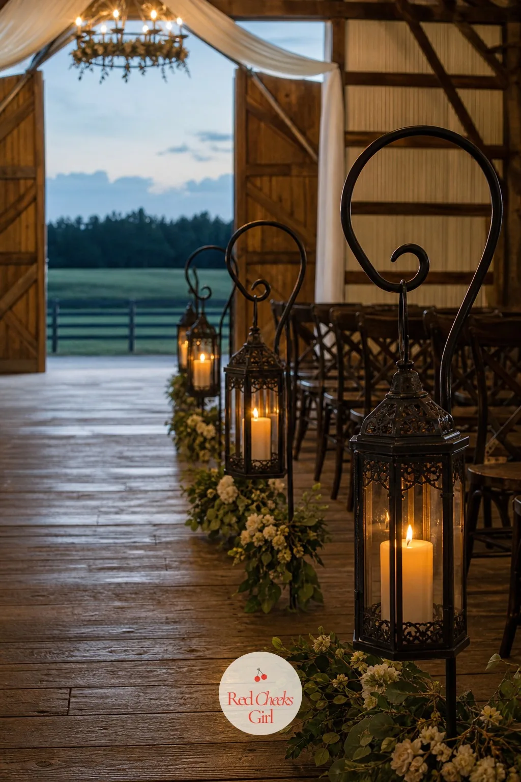 Lanterns — An aisle with nothing above knee height can feel flat once the sun drops, and that is exactly the gap a lantern fills. Wedding aisle decor