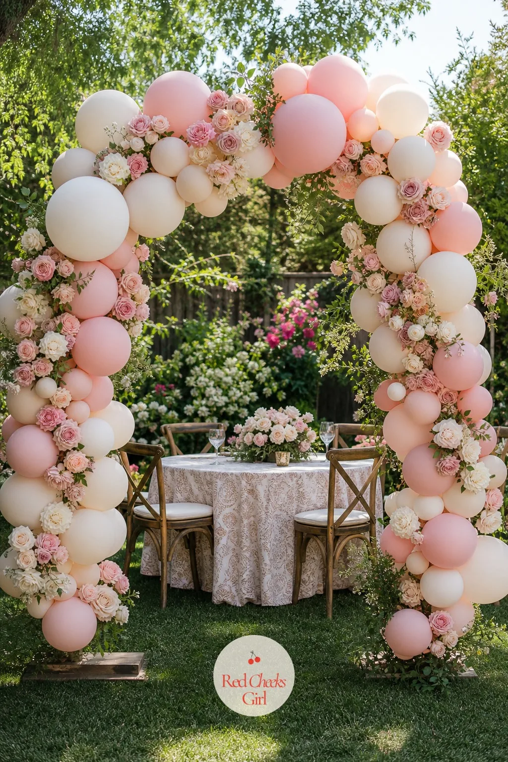 Balloon and Flower Mix — This one belongs at a reception more than a ceremony, it has a looser, more celebratory feel that fresh flowers alone rarely manage.