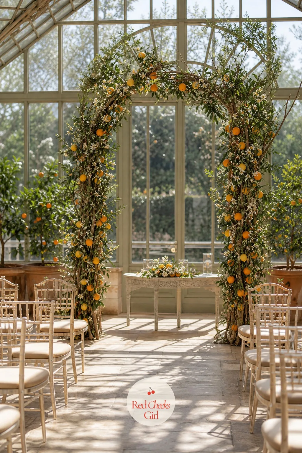 Citrus Branches — This one surprises people, the fruit stays on the branch and does something a cut flower cannot, it releases its own scent across the whole