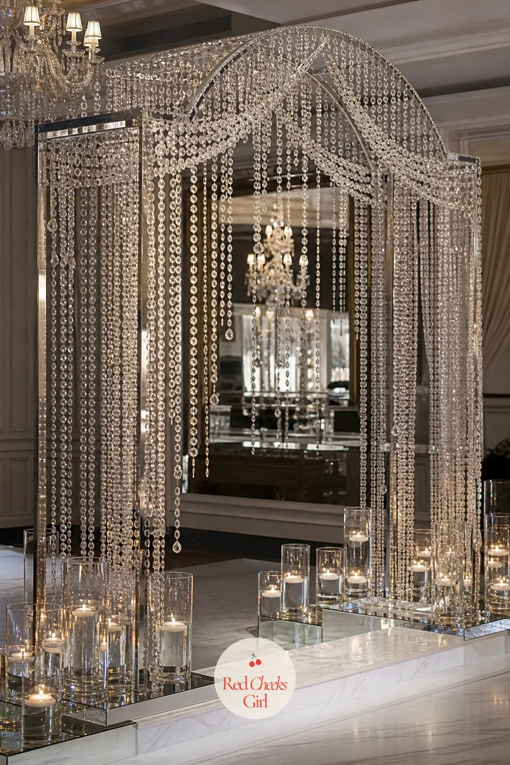 Floating Candle And Crystal Arch — For a black-tie ceremony, this is the version that looks like it belongs in the room rather than brought in to decorate it.