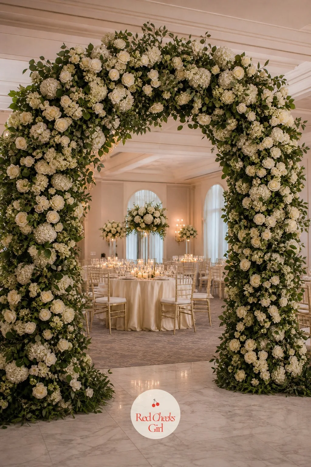 Full Floral Cover Arch — This is the one that costs the most, and it should, since it becomes the backdrop for every ceremony photo taken that day. Wedding