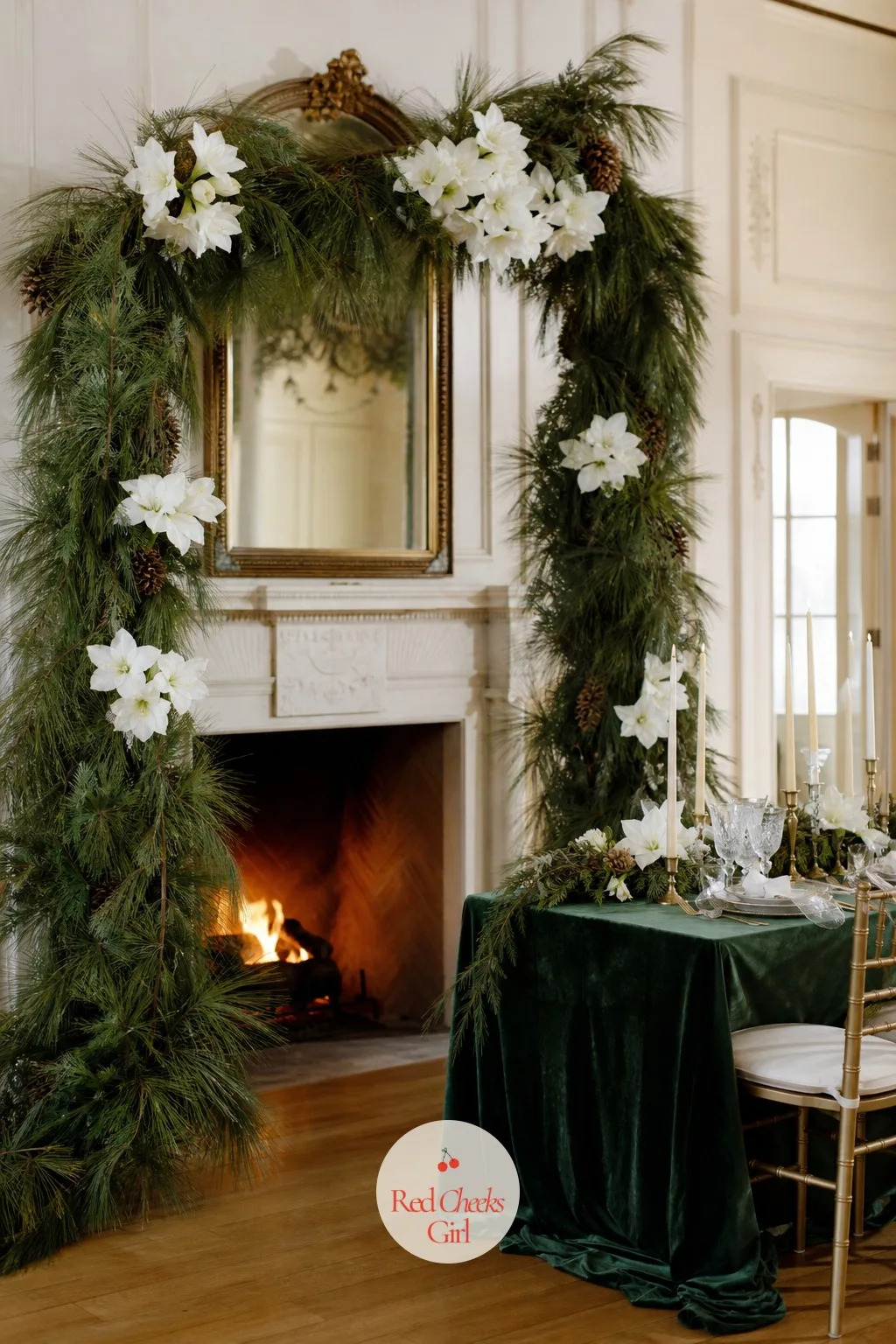 White Amaryllis and Pine for Winter — Winter ceremonies risk looking bare once the summer flowers are out of season, and pine solves that before a single bloom