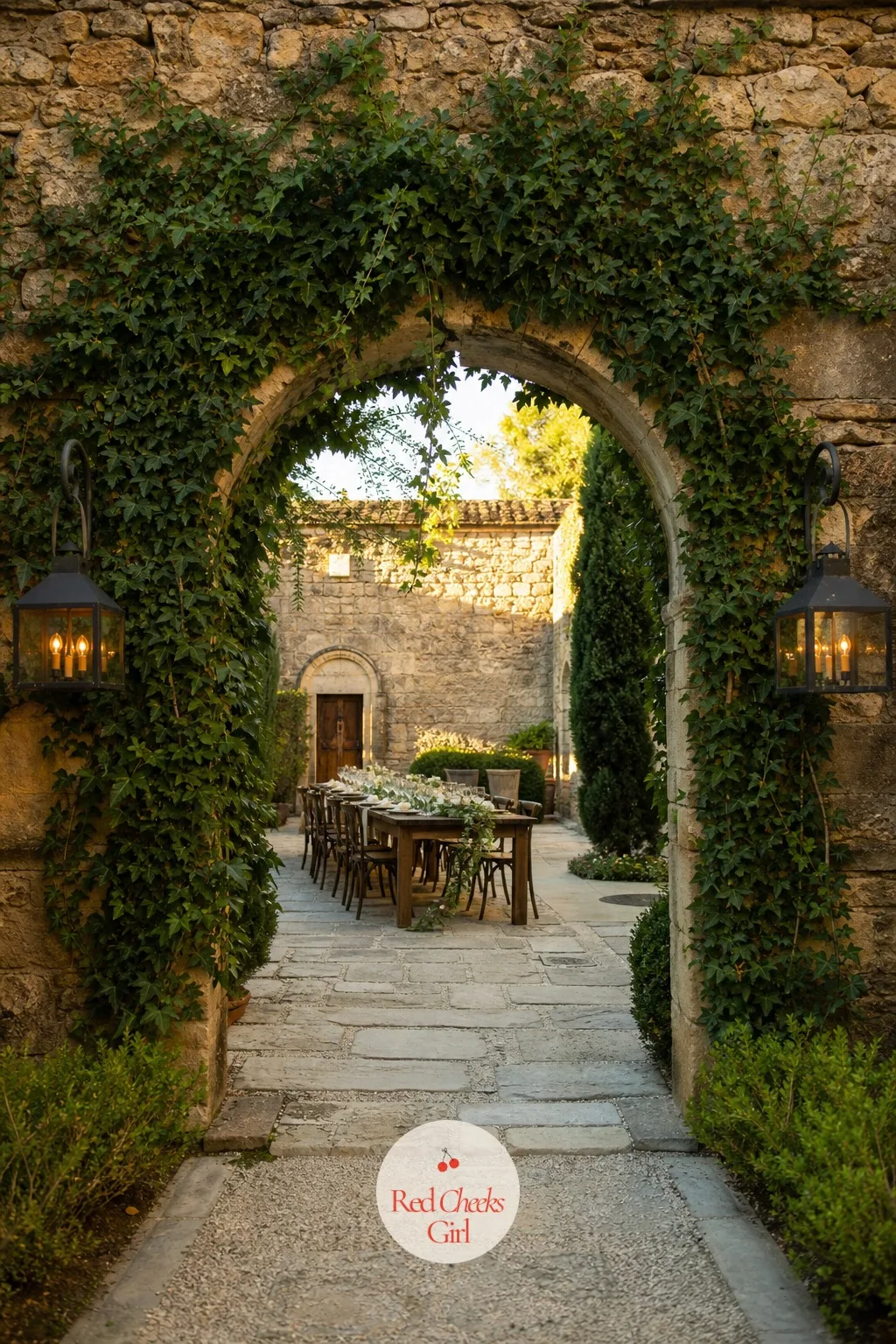 Ivy Dressed Stone Archway — If the venue already has a stone archway, the cheapest arch on this entire list is the one that was there before you booked.