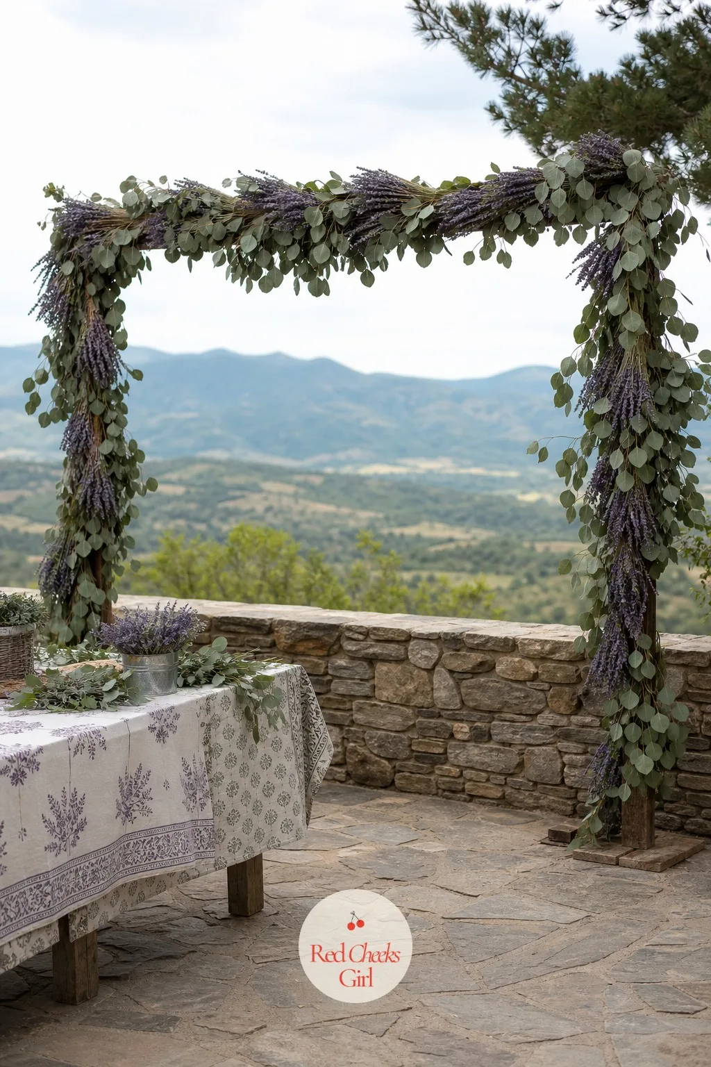 Lavender and Eucalyptus Arch — Guests remember this one by scent as much as sight, lavender brushed in passing releases itself without anyone touching a thing