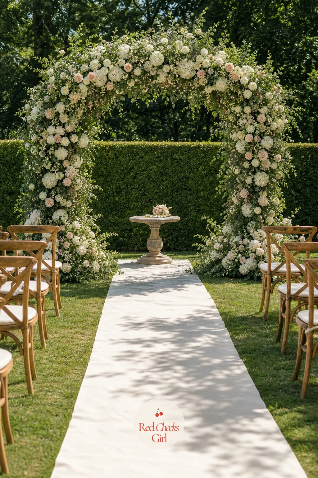 Lush Garden Florals — This is the arch every bride pins first and then worries is out of reach. Wedding arch ideas