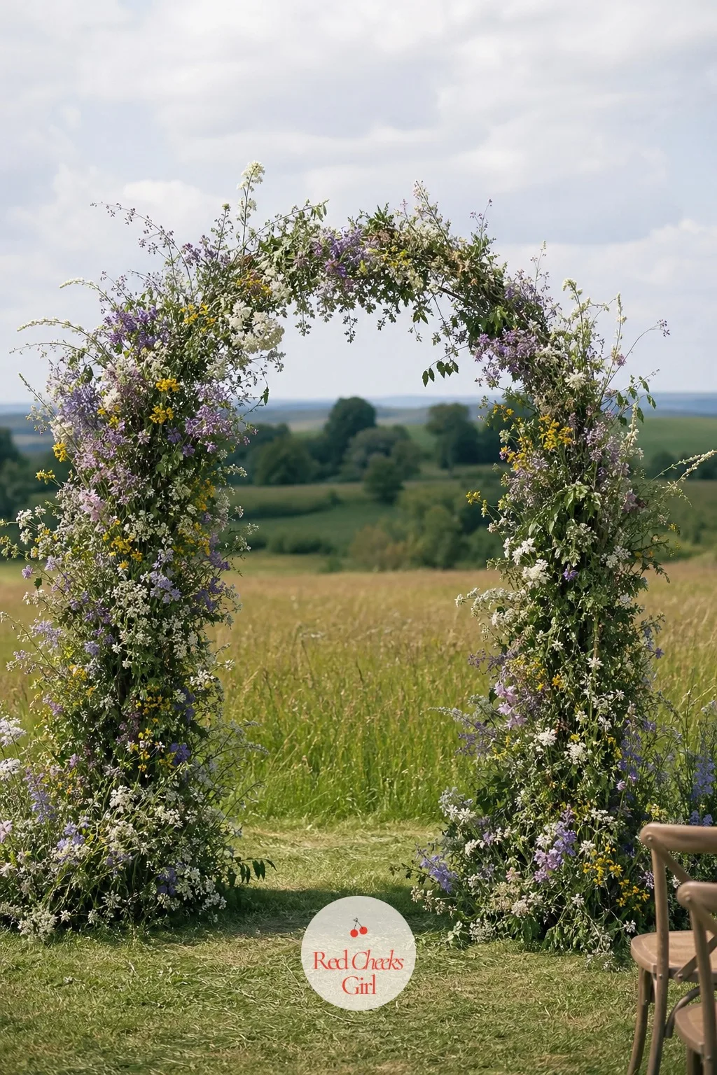 Wildflower Meadow Arch — A dense floral wrap can look oddly formal in an open field. Wedding arch ideas