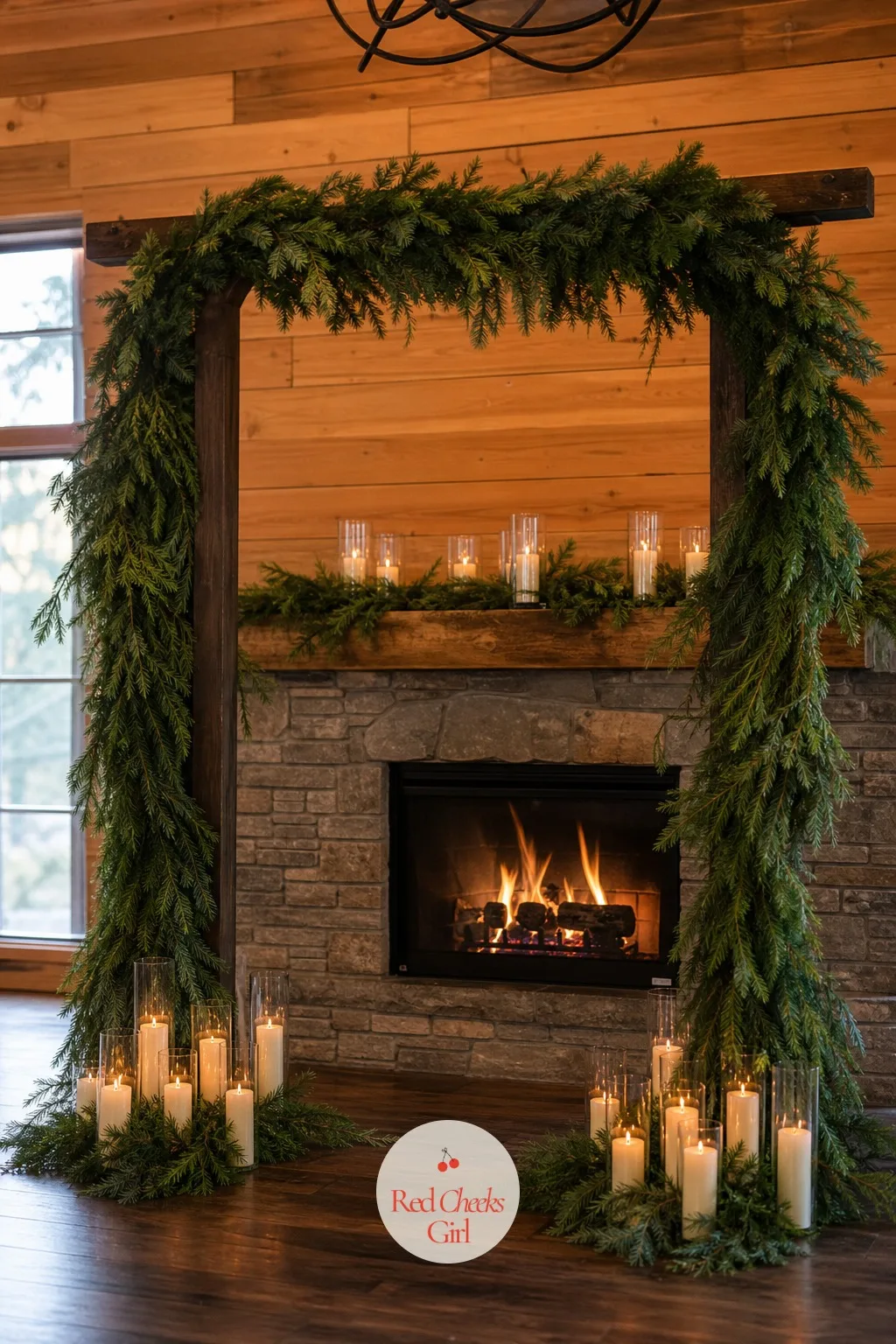 Winter Pine and Candles — Pine does something flowers cannot, it fills the whole room with scent the second guests walk in, and it holds up through a long