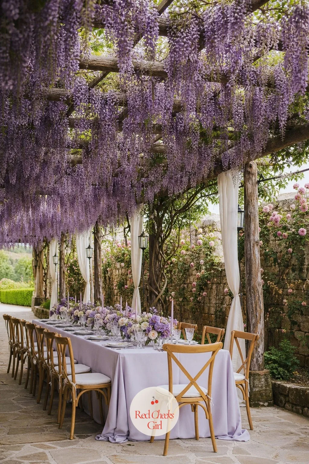 Wisteria Hanging Arch — Nothing hangs quite like wisteria, the clusters do all the work on their own without needing side florals to balance them. Wedding arch