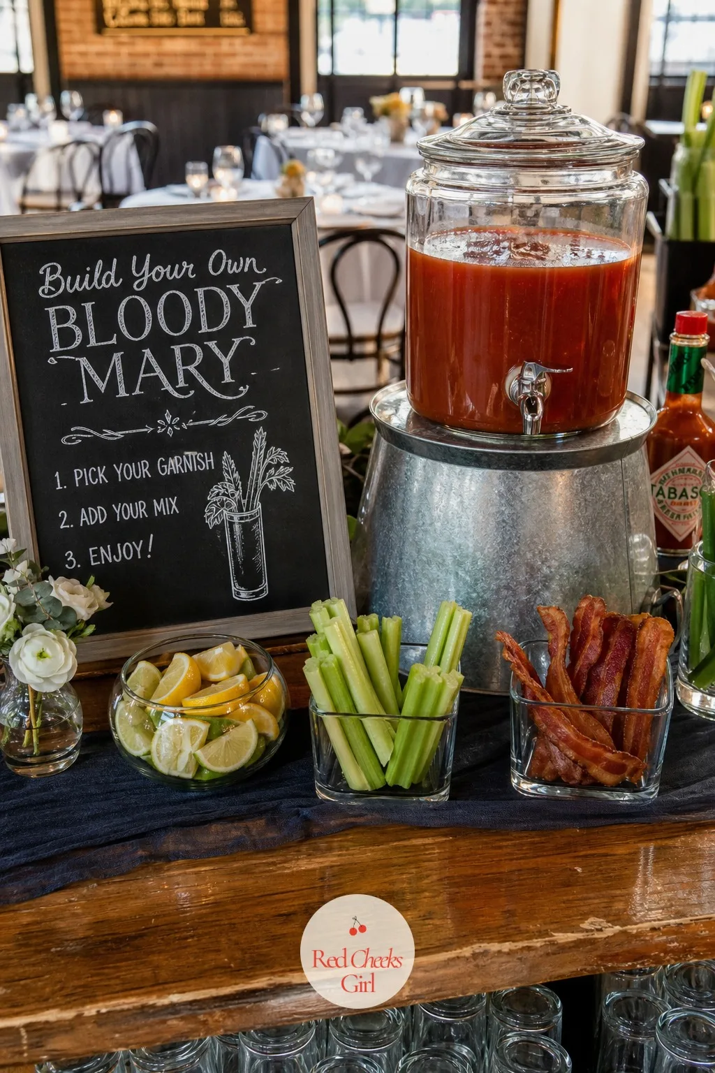 Build-Your-Own Bloody Mary Bar — A brunch wedding or a late morning ceremony calls for something other than champagne by nine, and a bloody mary station lets