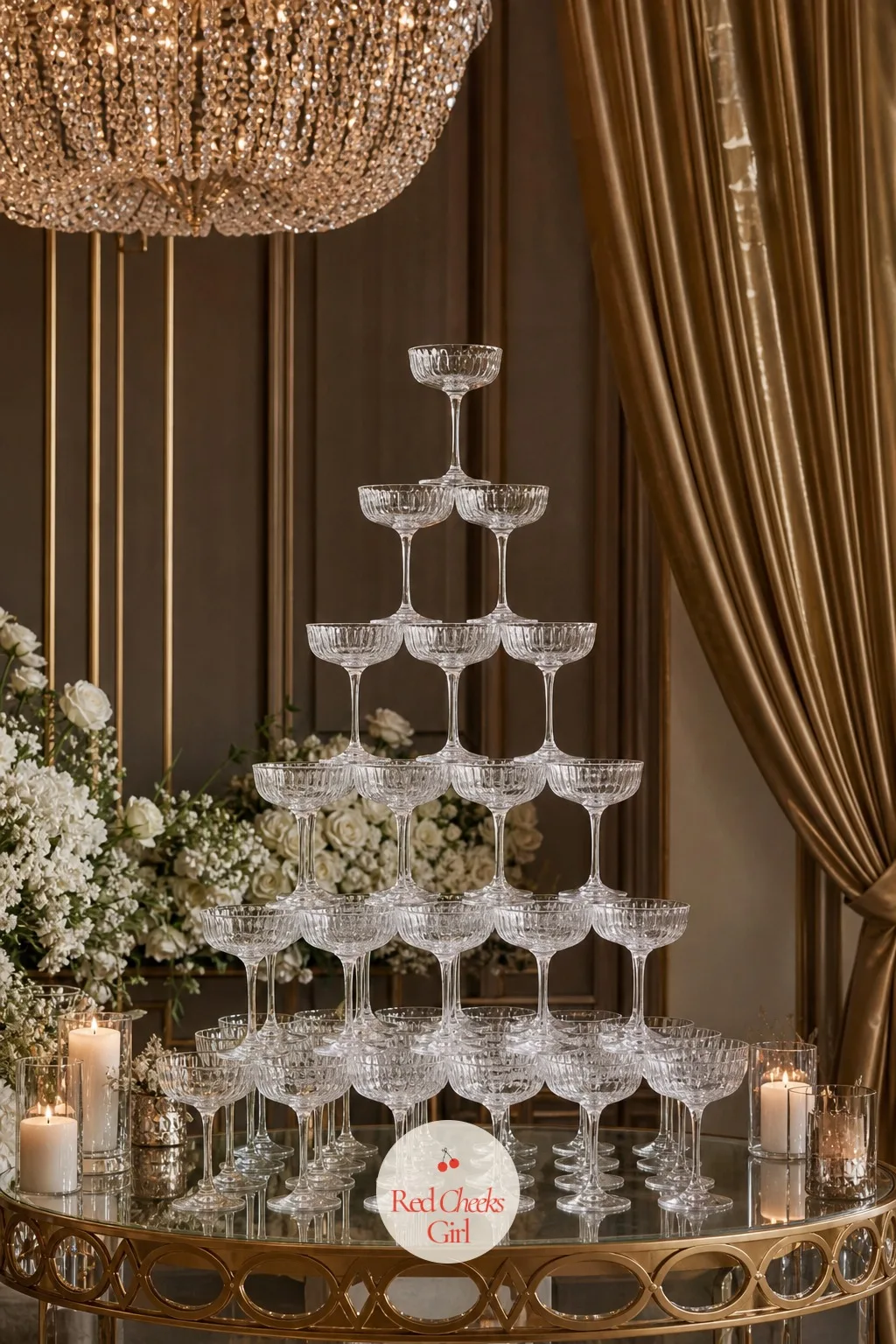 Champagne Tower — Nothing announces a toast is about to happen quite like a tower of glasses waiting to be poured into from the top, and it is the one moment