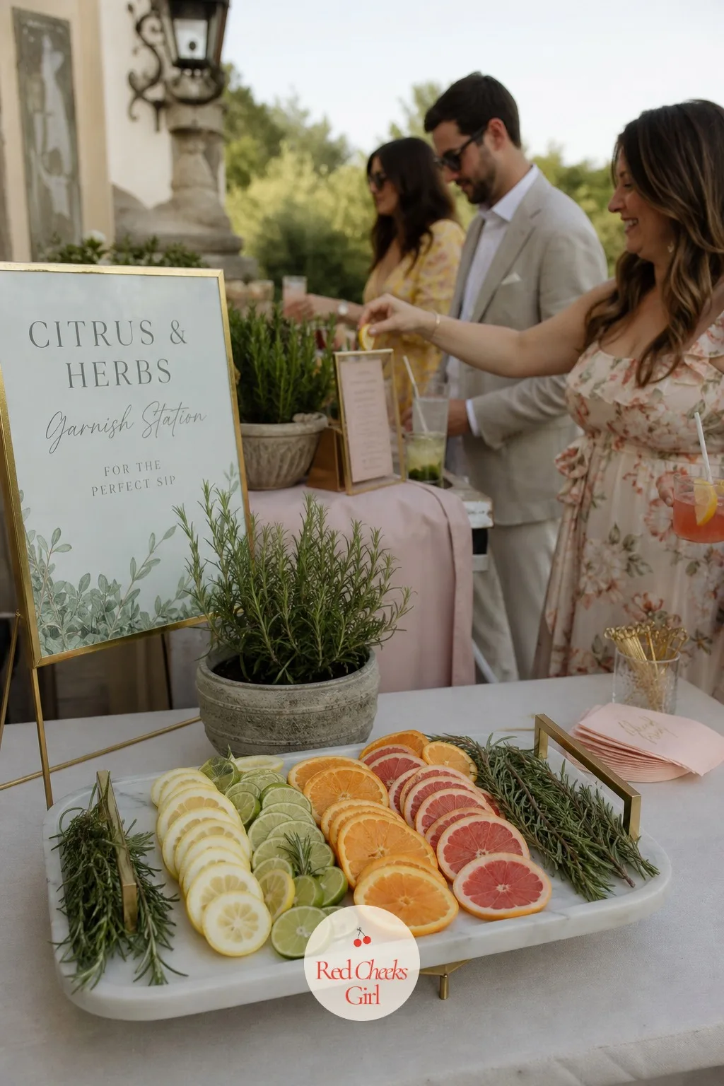 Citrus and Herbs Garnish Station — Guests like choosing their own garnish more than they let on, and a self serve station takes that small decision off the