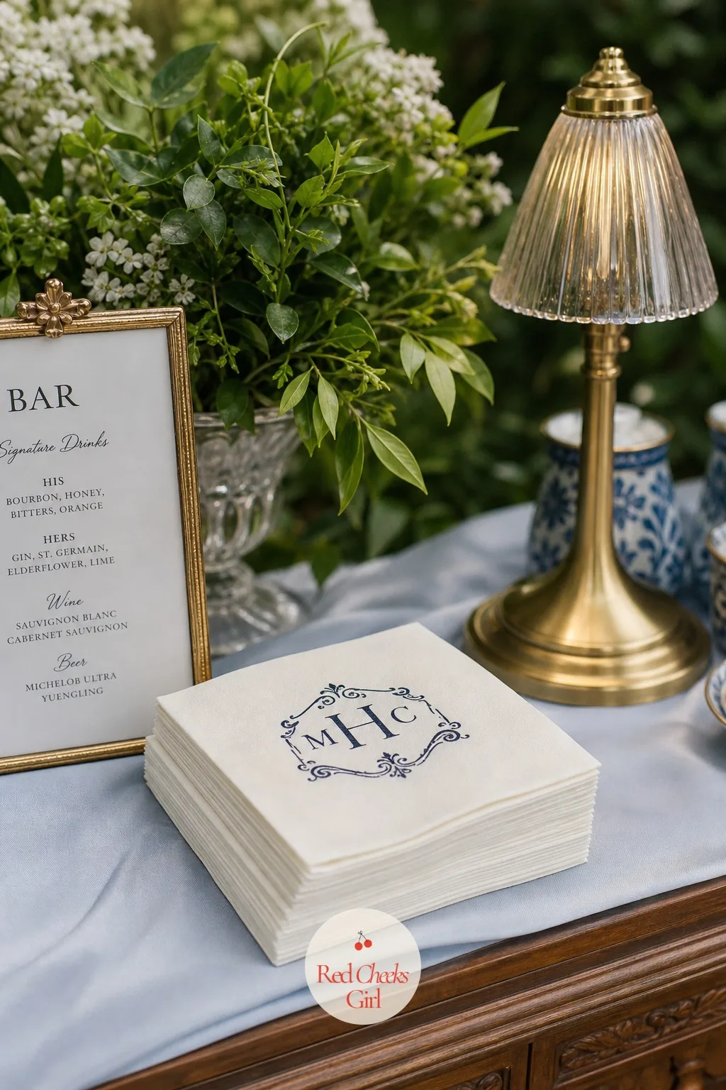 Cocktail Napkins with Monogram — A plain white napkin under a glass disappears the second it is used, and that is the whole point of a monogrammed one instead.