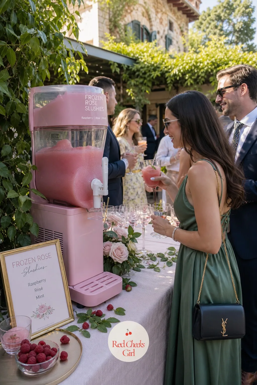 Frozen Rose Slushie Station — A warm afternoon reception needs something cold that is not just ice in a bucket, and this is the station that actually gets a