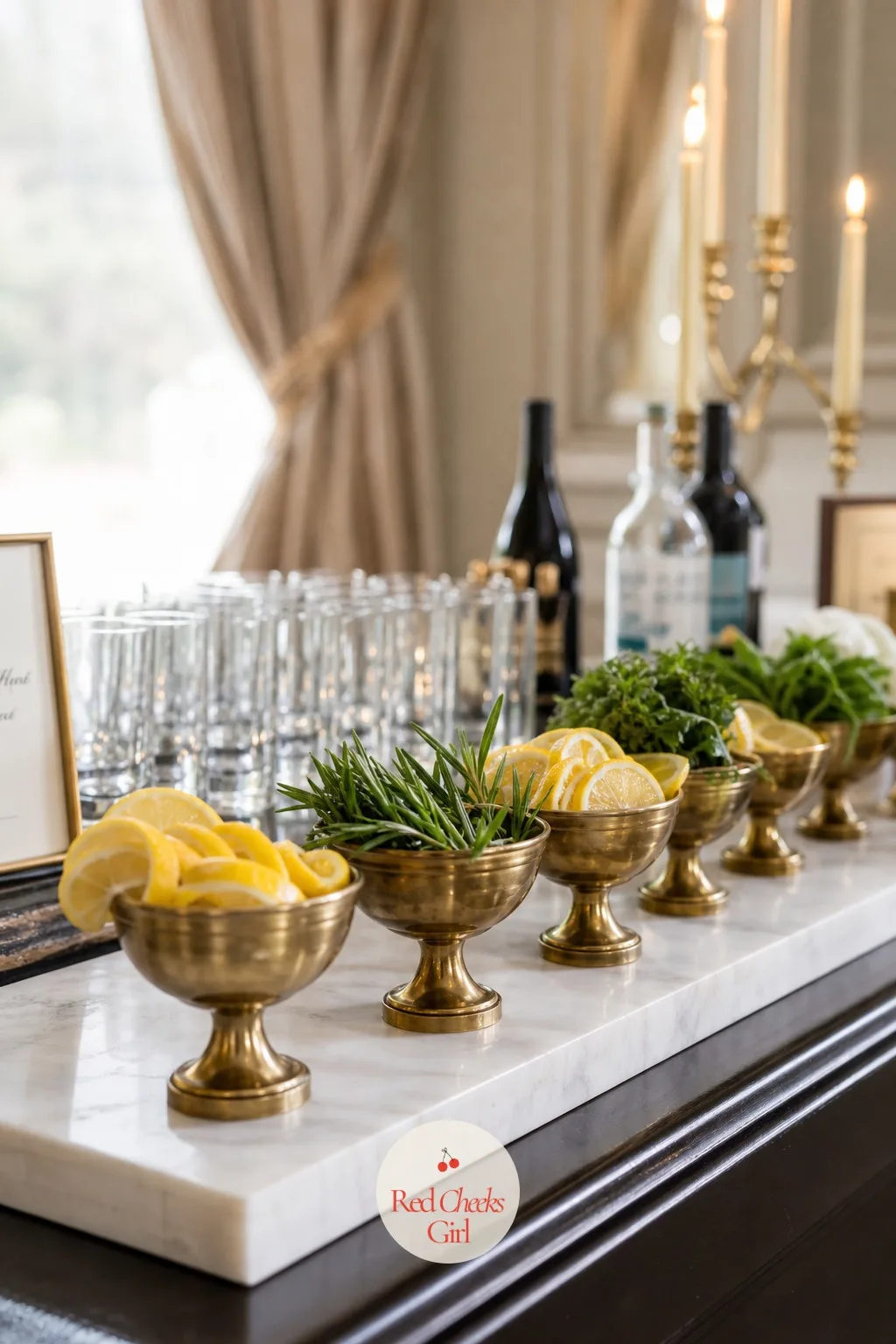 Marble Garnish Ledge — Loose garnish bowls scattered across a bar top always look messier than the drinks they are meant to improve. Wedding bar decor