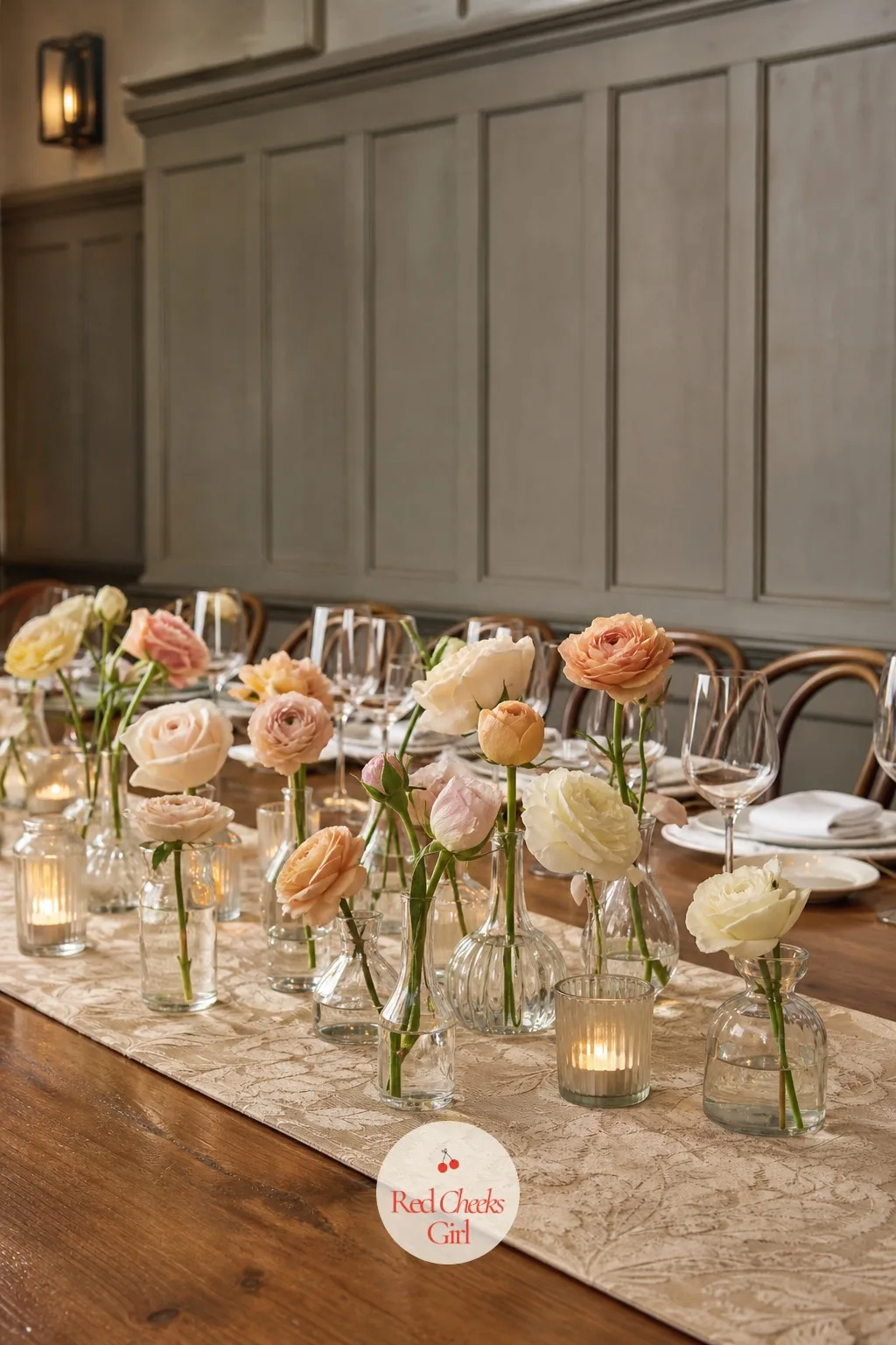 Bud Vase Clusters — If a full arrangement feels like too much flower and too much fuss, a cluster of bud vases does the same job with almost none of the