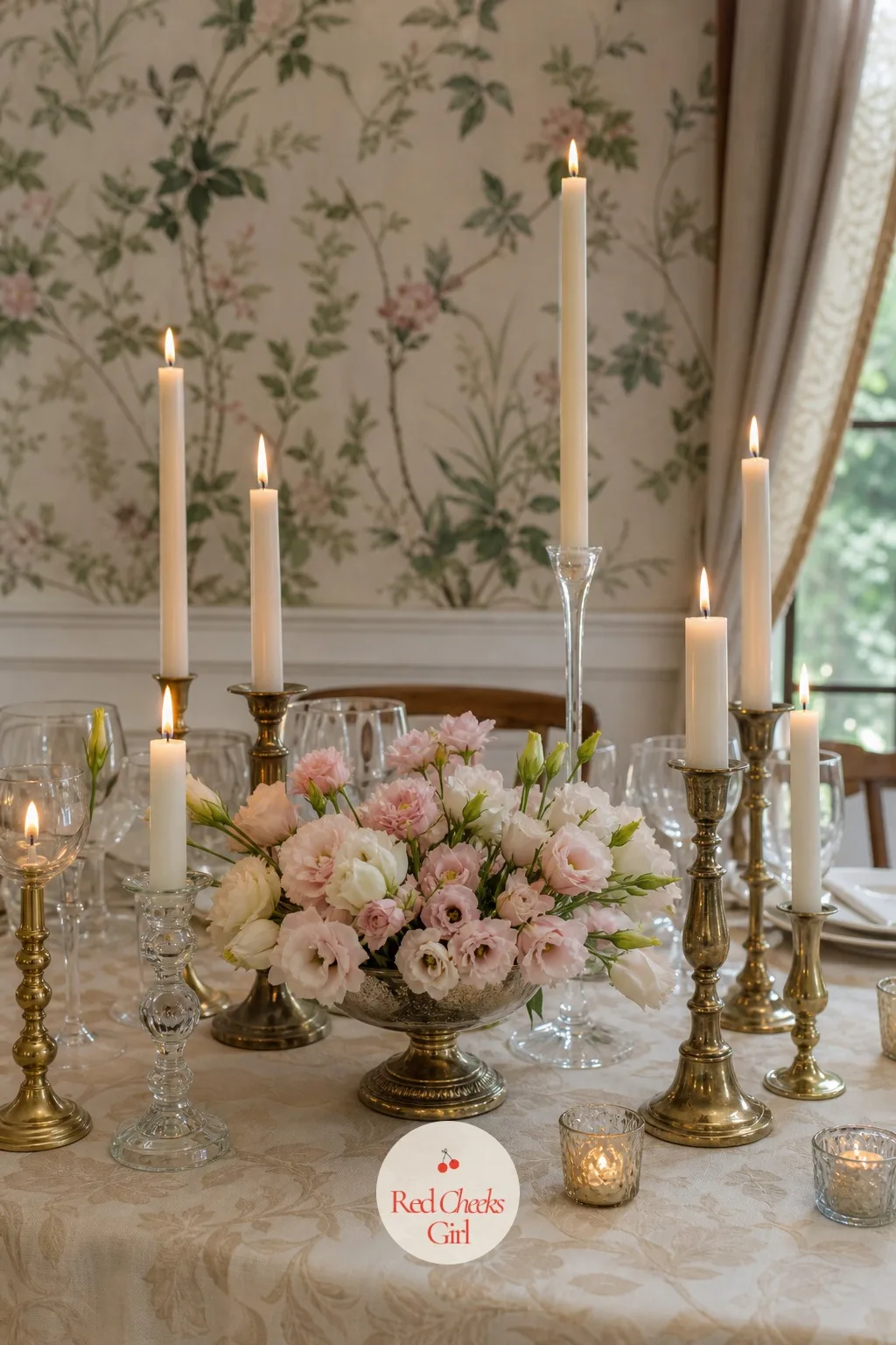 Lisianthus and Candlestick Clusters — Lisianthus looks almost like a rose from across the room but moves more softly, and a scatter of mismatched candlesticks