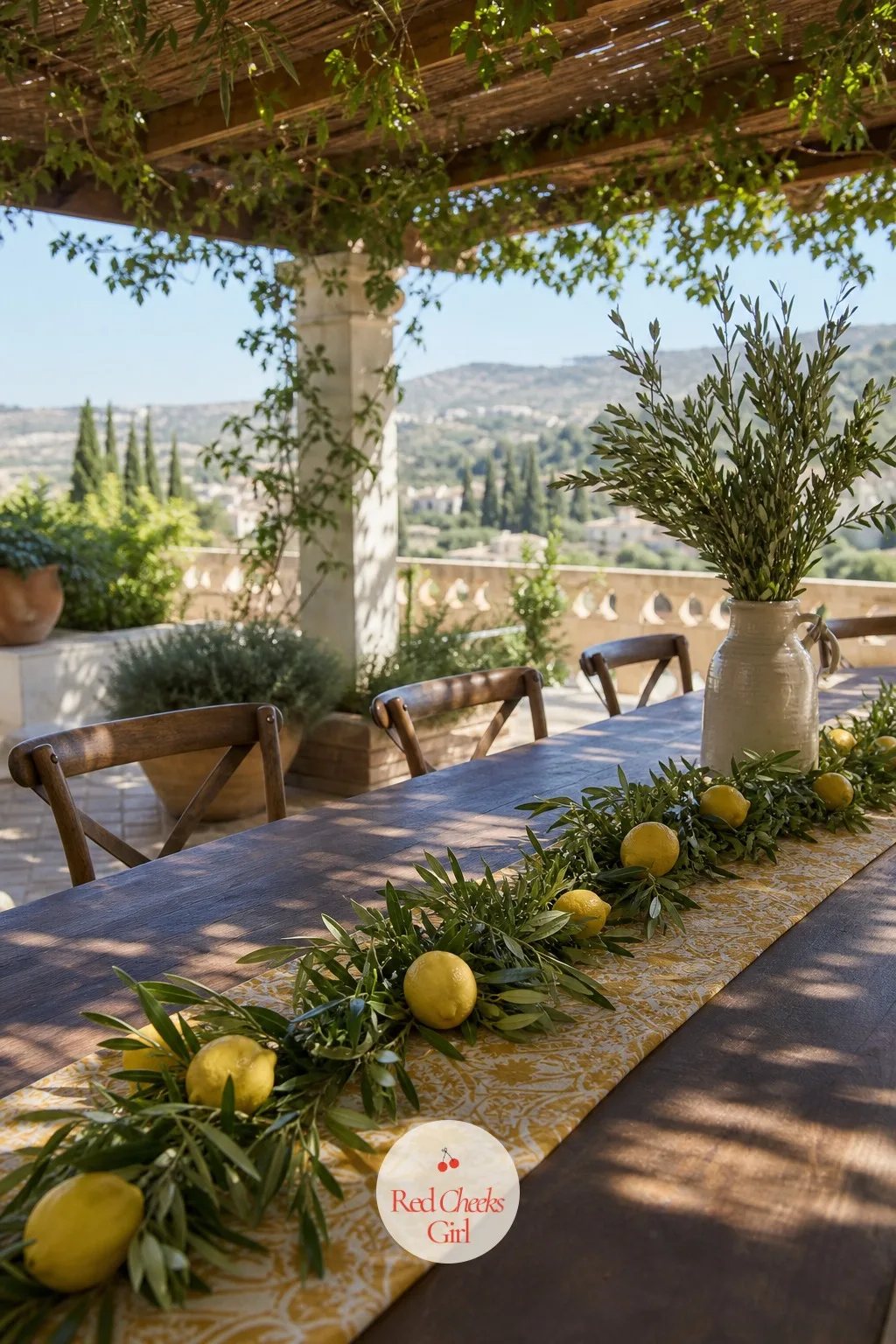 Olive Branches with Lemons — For a Mediterranean-leaning wedding, olive branches and whole lemons give the table more atmosphere than most full flower