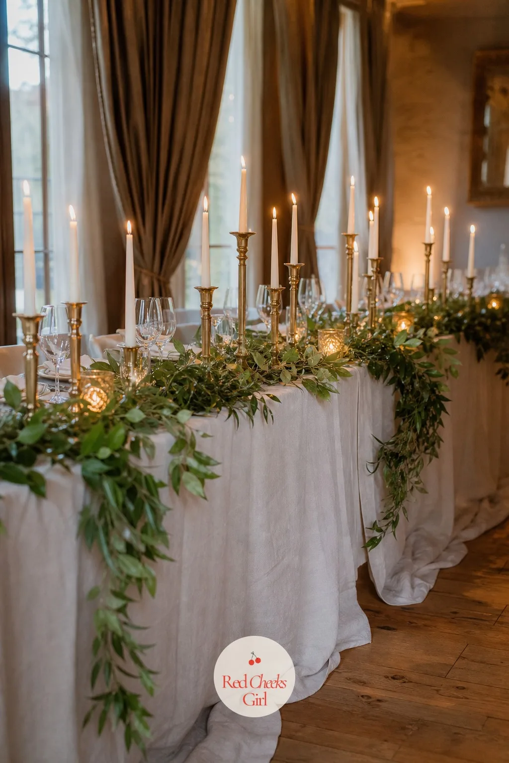 Candlelit Garden Head Table — Dinner at the head table happens under closer watch than any other table in the room, so the lighting has to flatter rather than
