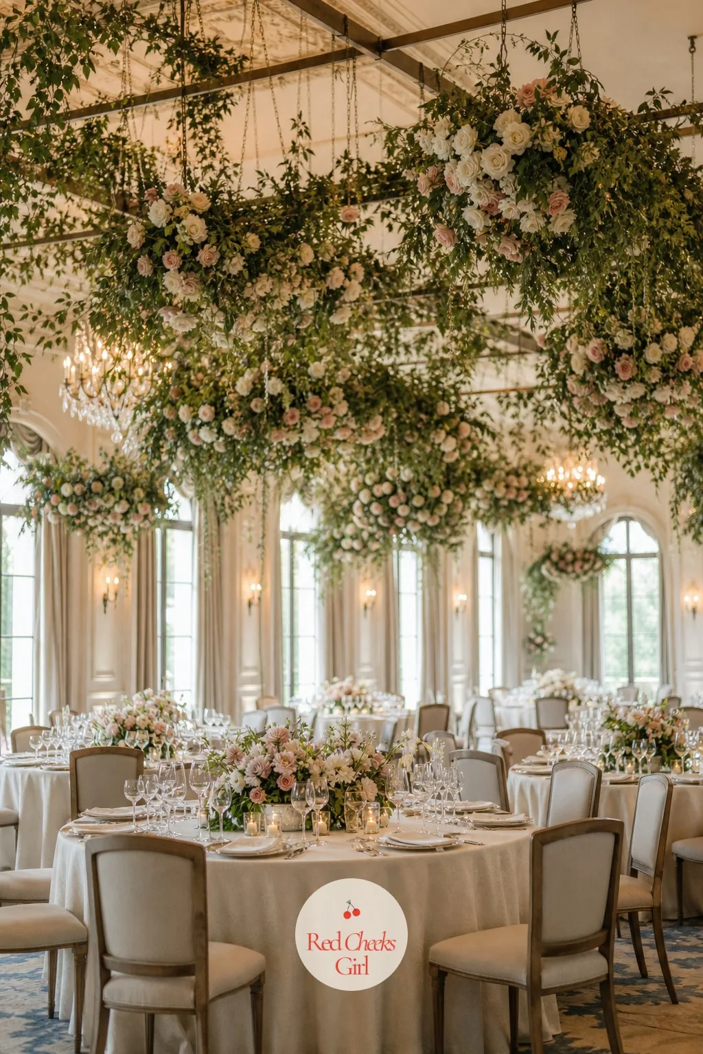 Hanging Garden Ceiling Installation — A reception room with a high, plain ceiling wastes the one piece of real estate nobody else is using. Wedding decor ideas